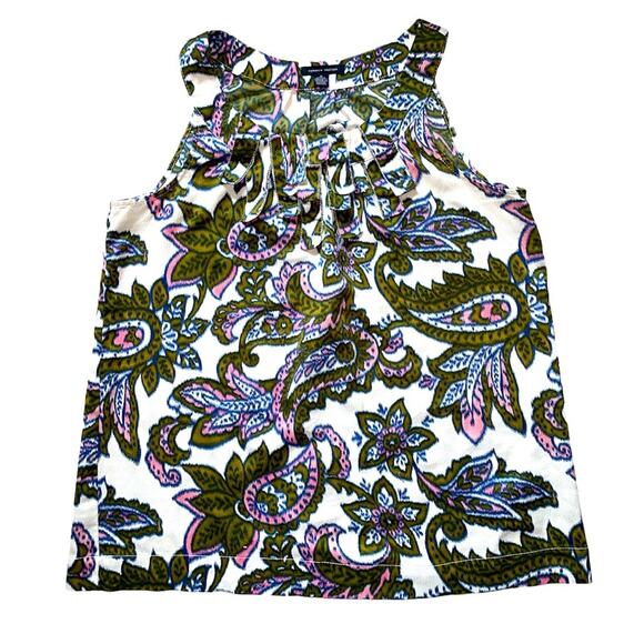 Tommy Hilfiger Pink & Green Paisley Ruffled front Tank Top size Medium - Picture 1 of 9